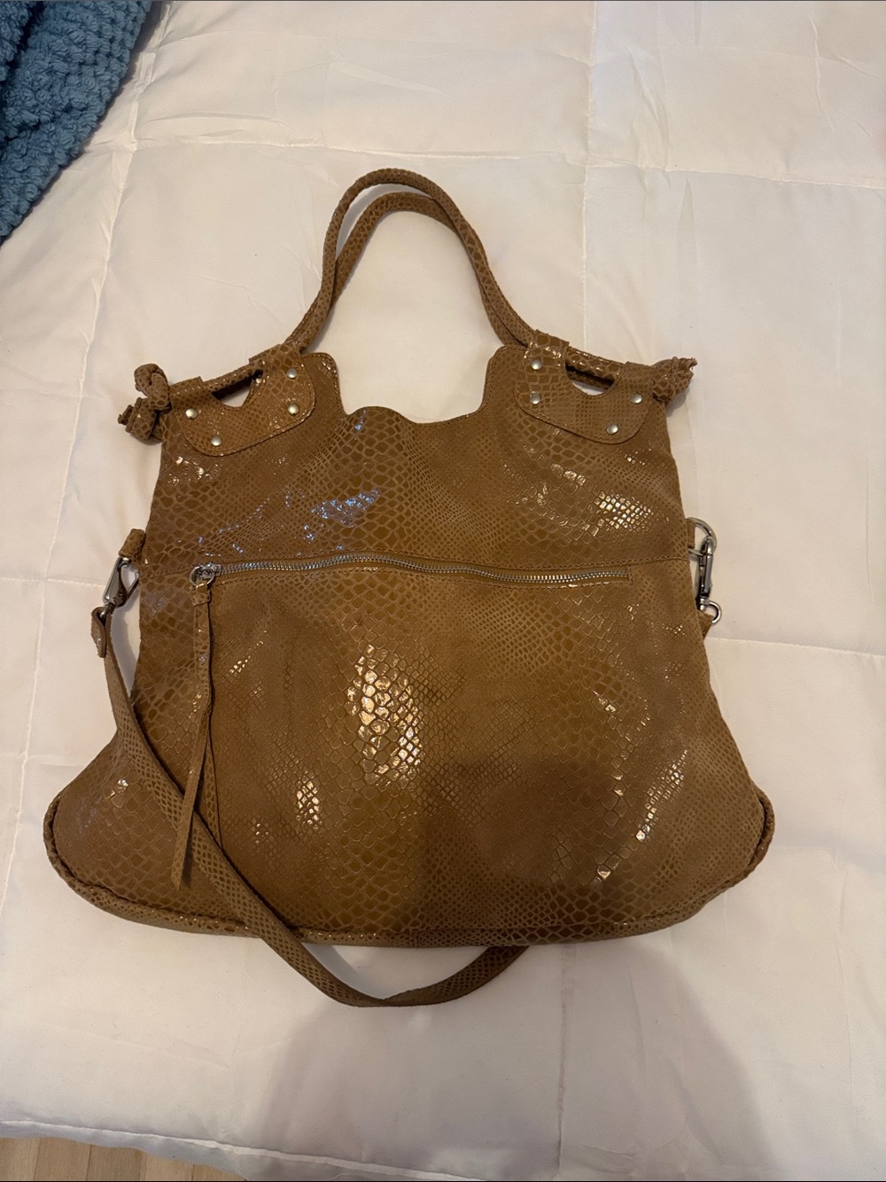 Pietro Alessandro Camel Snake-Embossed Tote